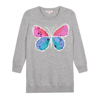 Girls' grey sequin butterfly jumper